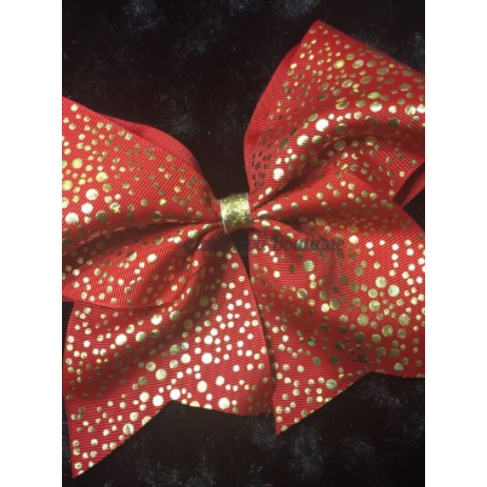 Red Gold dot Print Cheer Bow   (I)  CB1095  Handmade